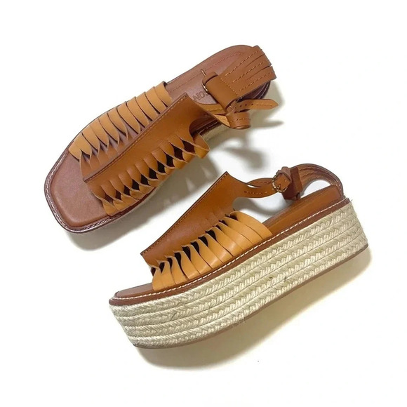 NWOT Ulla Johnson Valencia Twisted Contrast Leather Platform Espadrille Sandal - Picture 1 of 5